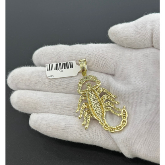 925 Sterling Silver Gold Plated CZ Scorpion Zodiac Pendant CZ Charm 2.2 inch - Picture 2 of 3